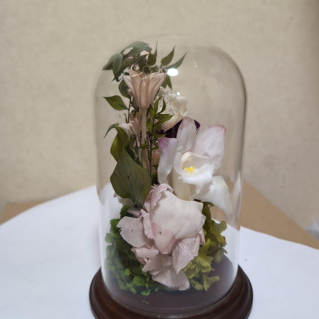 特選仏花　天然木土台　ガラスドーム　特大　造花無し　プリザーブドフラワー