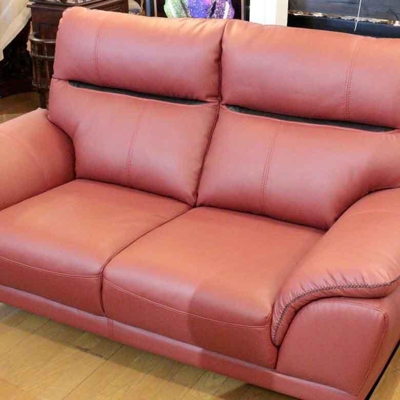 モダンデザイン 本革・ハイバック2.5人掛けソファ（ワインレッド）