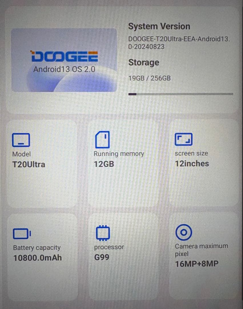 ご*う様 (美品) DOOGEE T20 ULTRA 12インチ G99 256