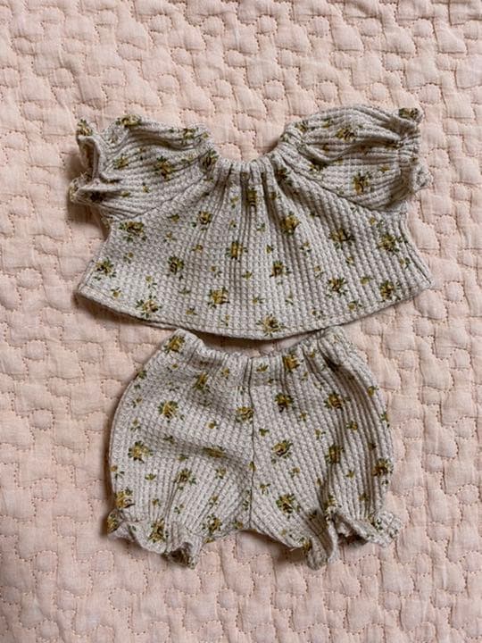ハンドメイド　ソランちゃん　パジャマ　半袖セット　小花柄ワッフルニット