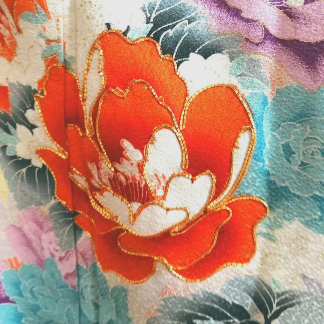 セット　七五三７歳女の子　簡単半衿　オレンジ地　52328