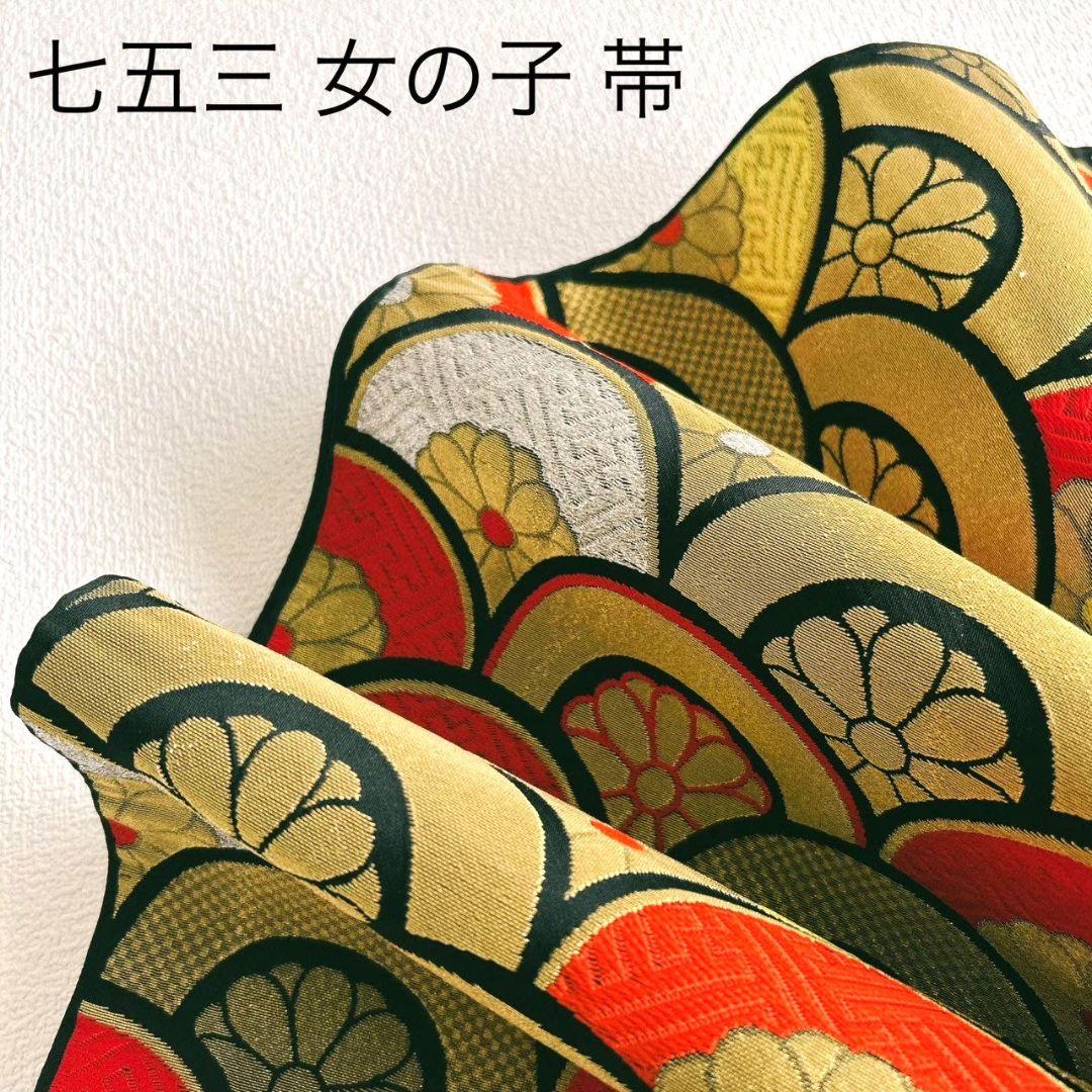 セット　七五三７歳女の子　簡単半衿　オレンジ地　52328