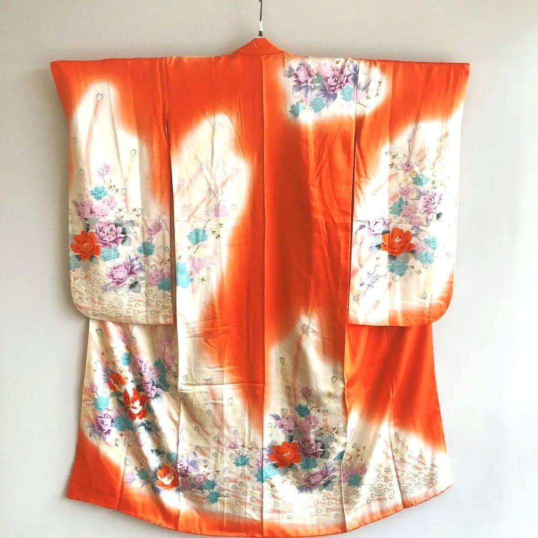 セット　七五三７歳女の子　簡単半衿　オレンジ地　52328