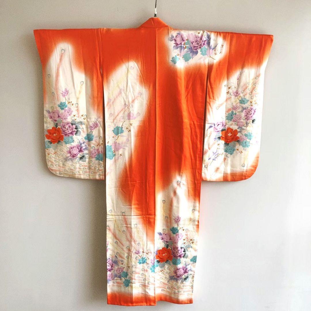 セット　七五三７歳女の子　簡単半衿　オレンジ地　52328