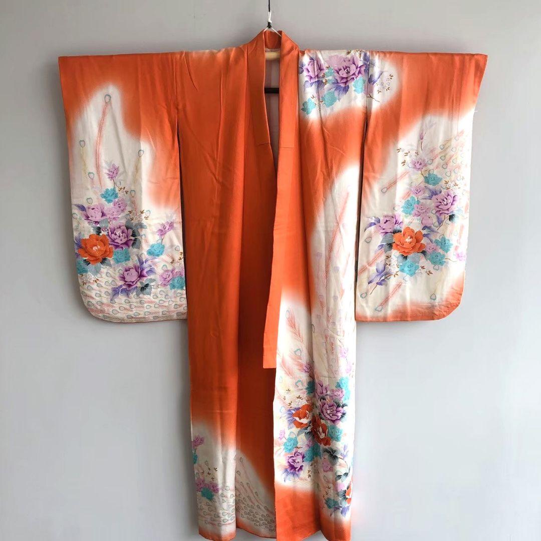 セット　七五三７歳女の子　簡単半衿　オレンジ地　52328