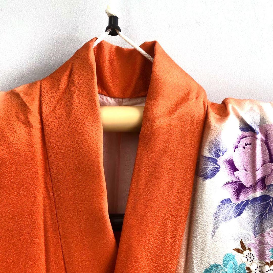 セット　七五三７歳女の子　簡単半衿　オレンジ地　52328