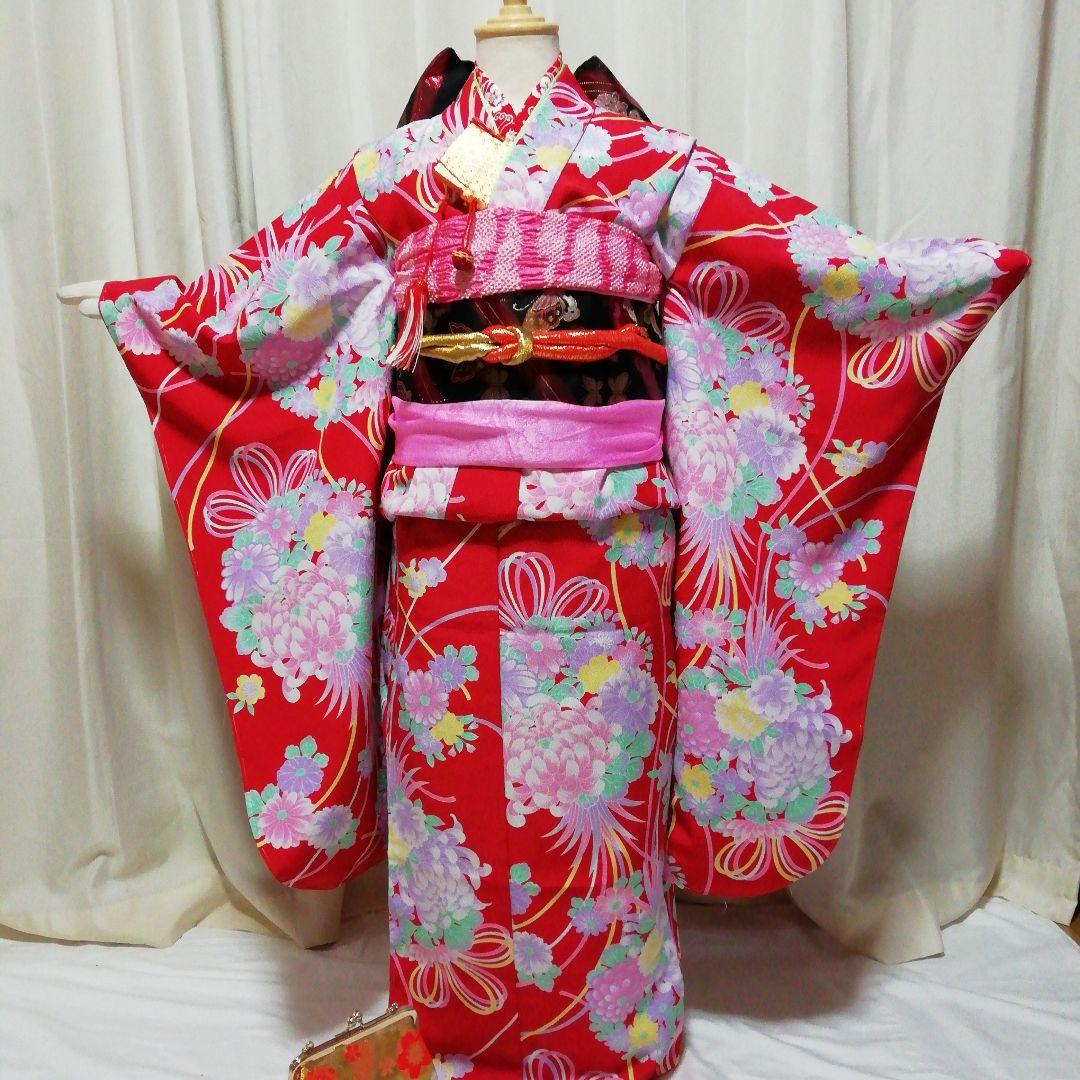 七五三　着物セット　赤色　薄紫　7歳　美品