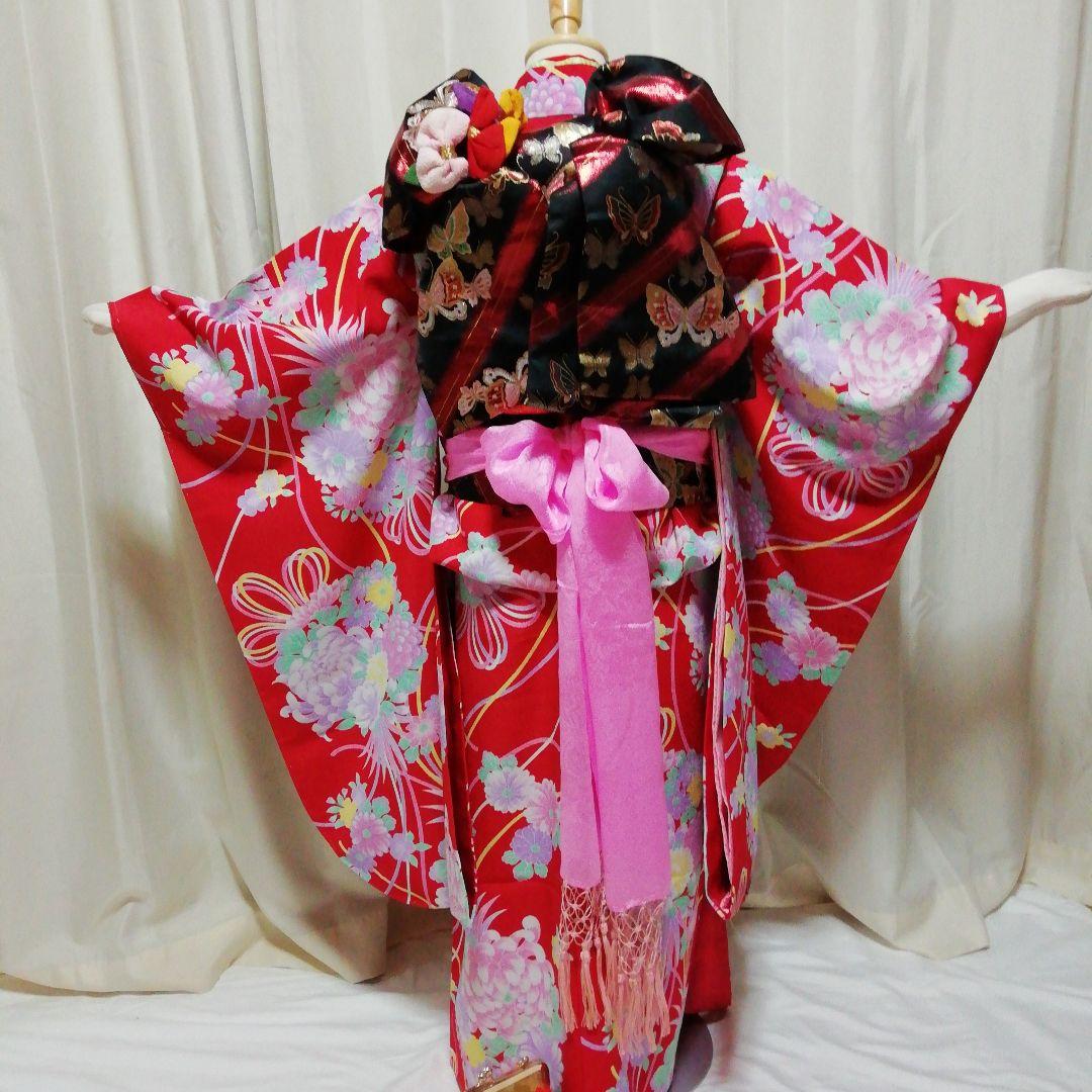 七五三　着物セット　赤色　薄紫　7歳　美品