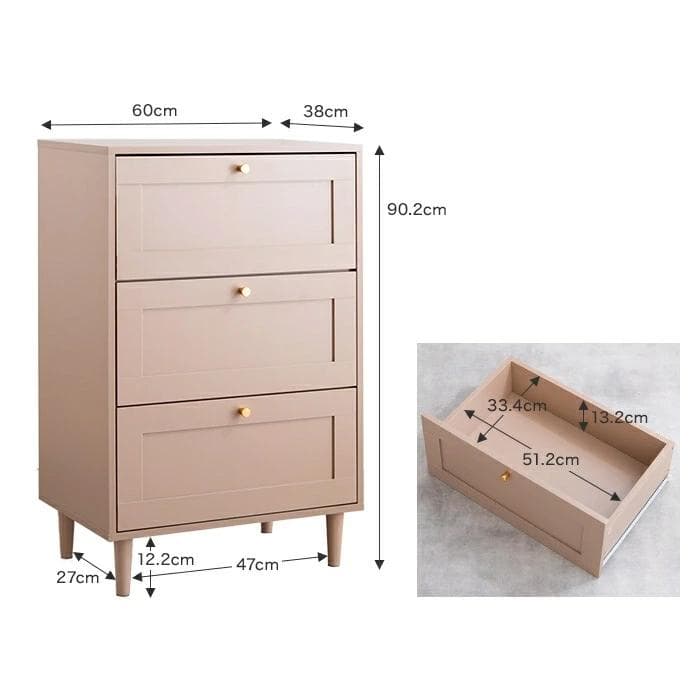 3段チェスト ピンクベージュ W60