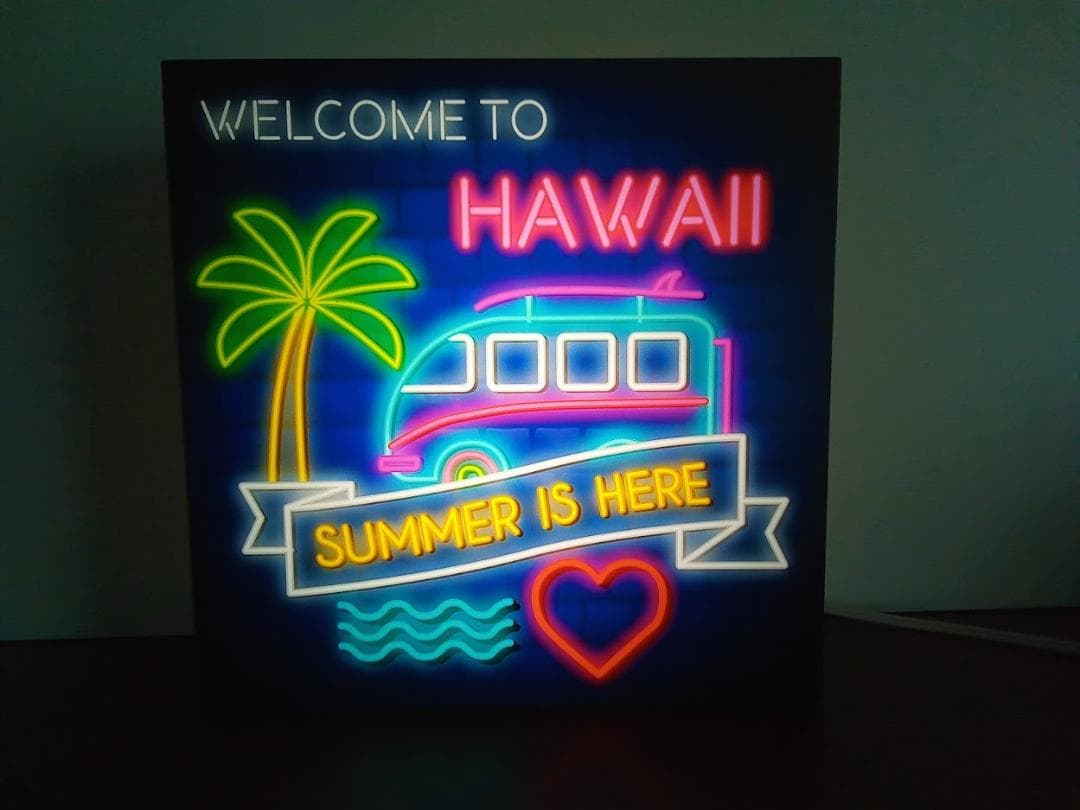 ハワイ ワーゲンバス ヤシの木 ビーチ サイン 看板 置物 雑貨 LED電飾看板