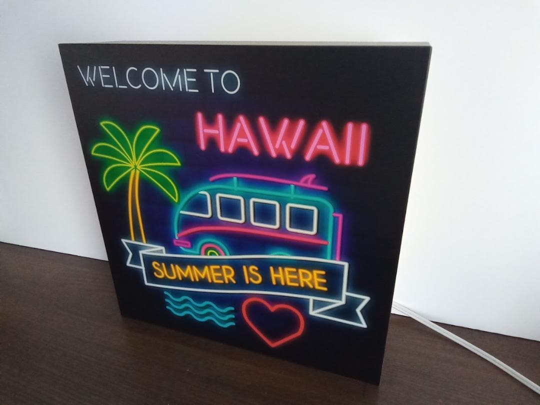 ハワイ ワーゲンバス ヤシの木 ビーチ サイン 看板 置物 雑貨 LED電飾看板