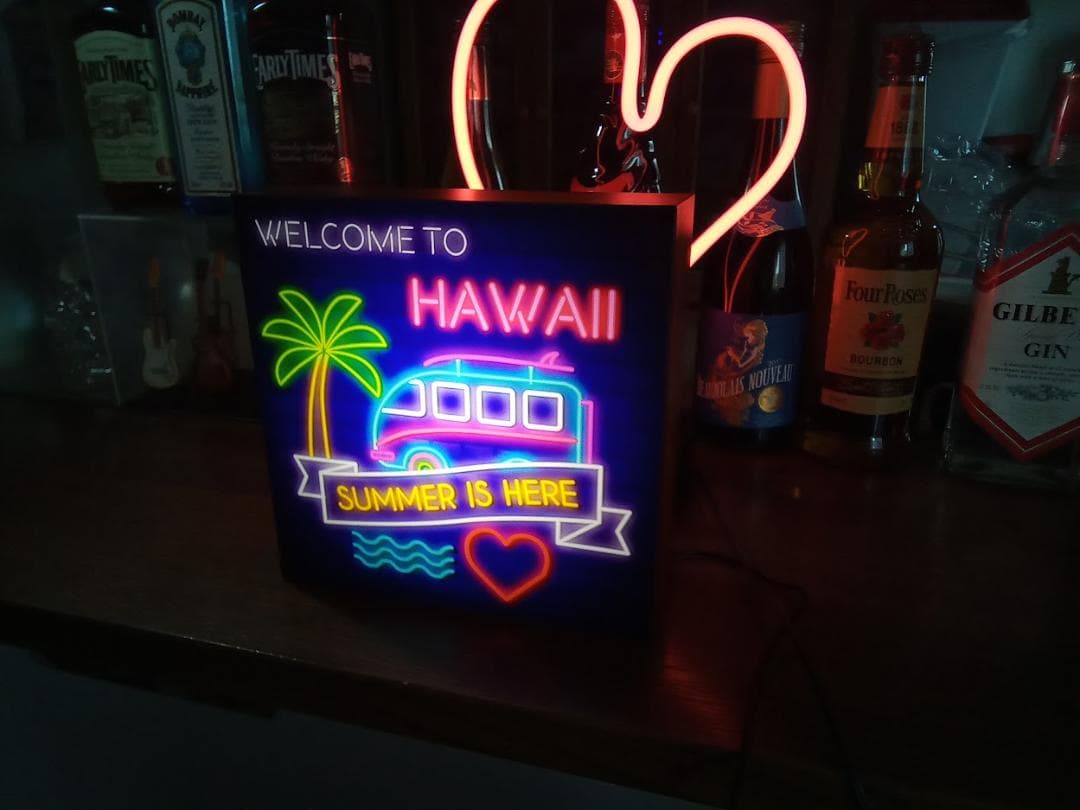 ハワイ ワーゲンバス ヤシの木 ビーチ サイン 看板 置物 雑貨 LED電飾看板