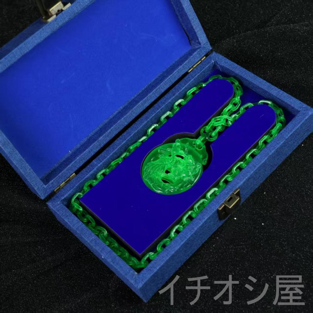 中国古美術『翡翠 高氷種 花鳥彫 ネックレス』旧蔵 純手彫り 無傷透明石 天然石