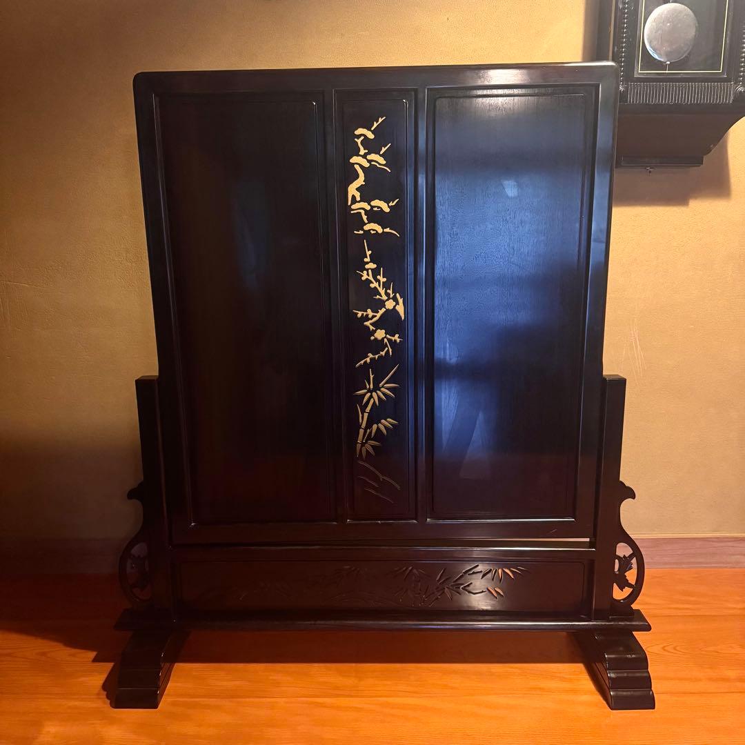 【希少品】黒檀 唐木 衝立 装飾 中国美術 仕切り パーテーション