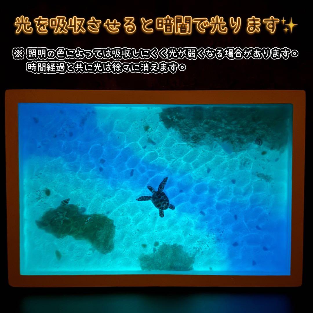 レジンアート オーシャンアート ウミガメ ホヌ 海 波紋 アートパネル 蓄光