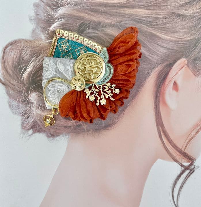no.62 再販✩.*˚ハンドメイド　配色が目をひく大人カラーのヘアアクセサリー