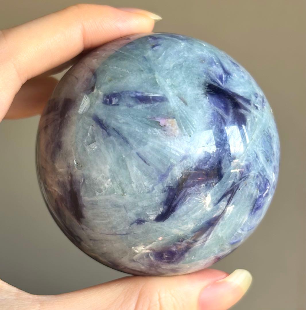 高品質　アクアマリン　レピドライト　スフィア　6.5センチ