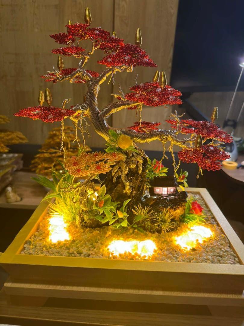 LEDライト付き盆栽風置物