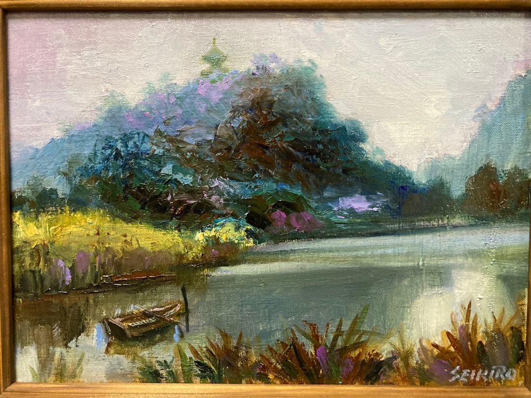 油彩 油絵 【杉山青樹路 】 「横浜本牧 三溪園」 「美術年鑑」掲載作家 F4