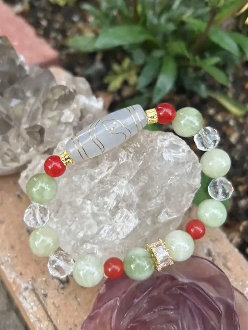 ハンドメイド⭐︎Ｓ９２５銀線白蛇天珠とヒデナイトのブレス