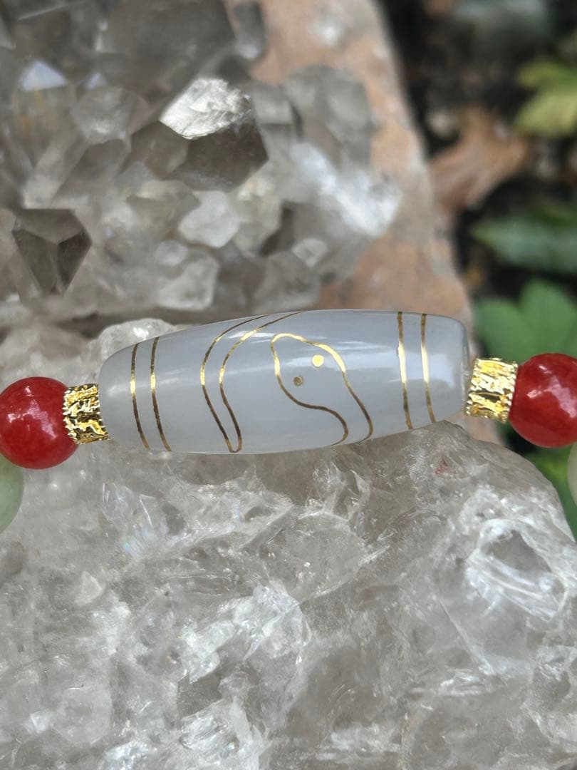 ハンドメイド⭐︎Ｓ９２５銀線白蛇天珠とヒデナイトのブレス