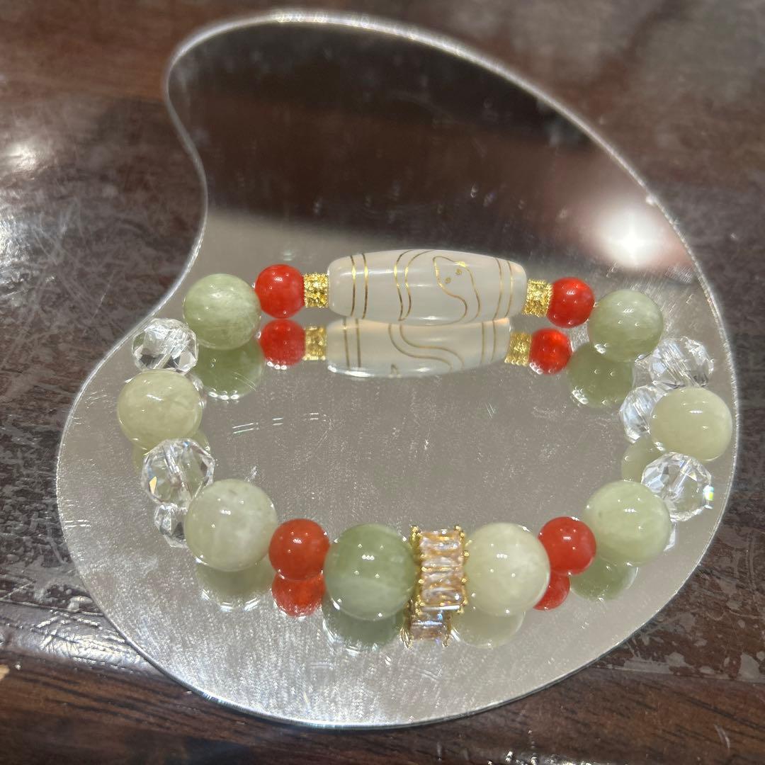 ハンドメイド⭐︎Ｓ９２５銀線白蛇天珠とヒデナイトのブレス