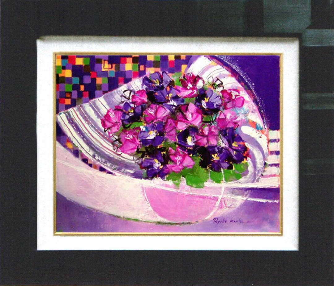 油絵 菅家令子 絵 絵画 インテリア 額付(白) uF6-062304 花