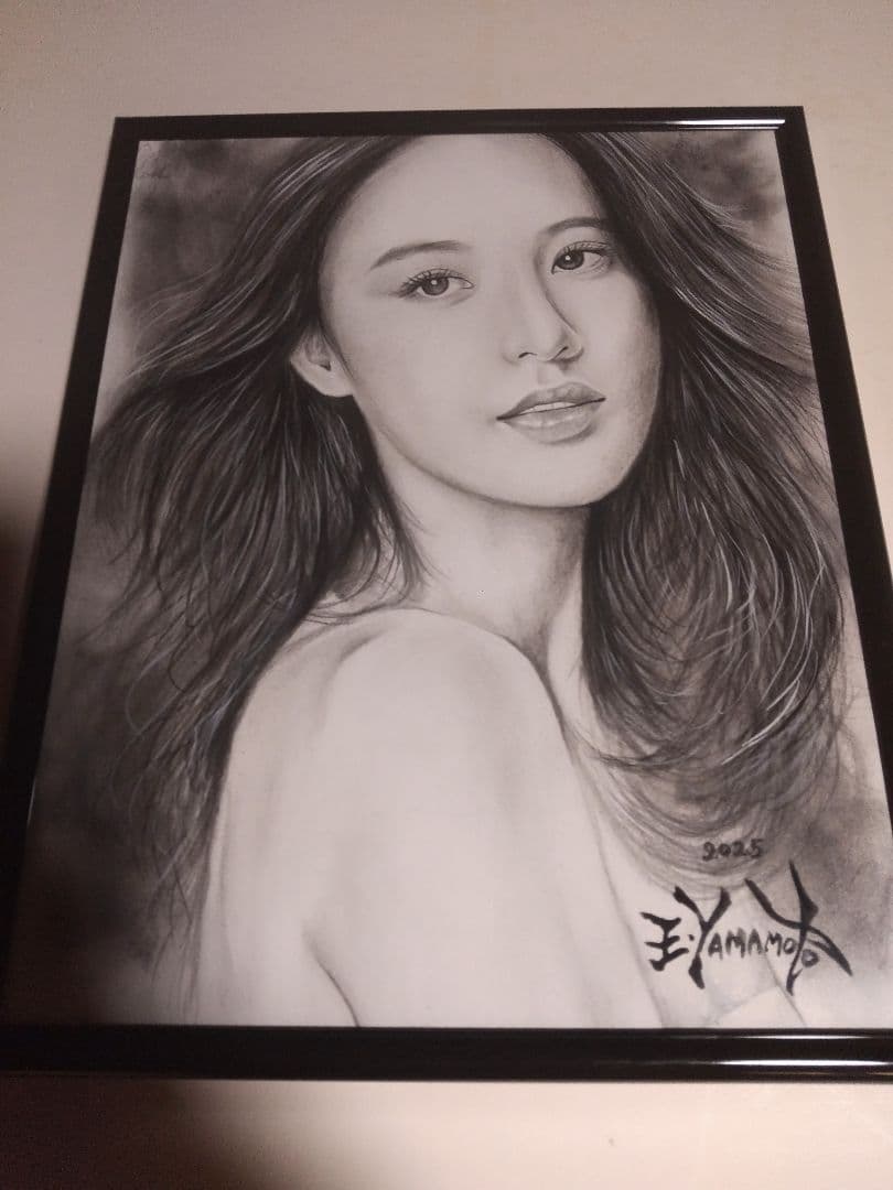 裸婦、美人画、絵画、8切、瞳の先。山本英二、真作、肉筆、額縁、高塚省吾、森本草介