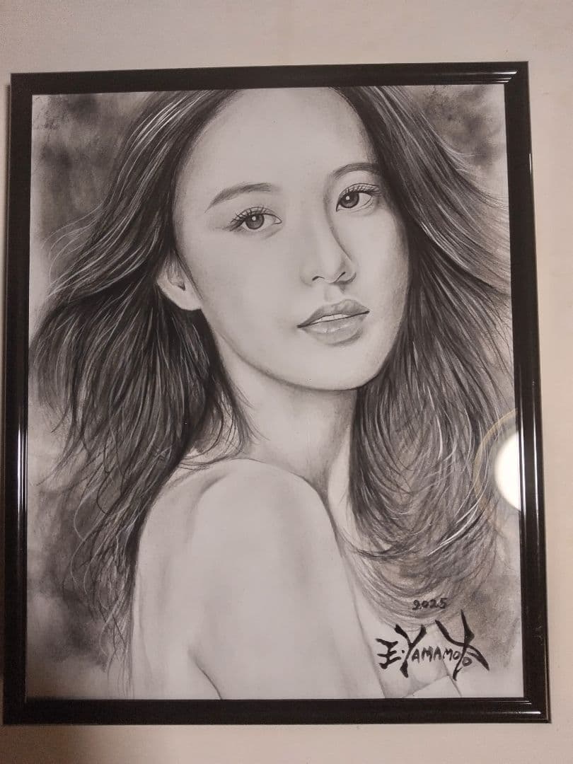 裸婦、美人画、絵画、8切、瞳の先。山本英二、真作、肉筆、額縁、高塚省吾、森本草介