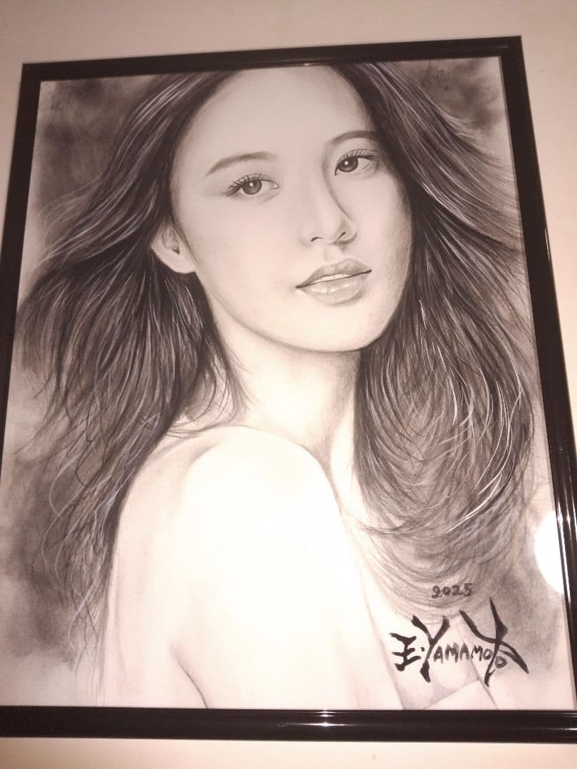 裸婦、美人画、絵画、8切、瞳の先。山本英二、真作、肉筆、額縁、高塚省吾、森本草介