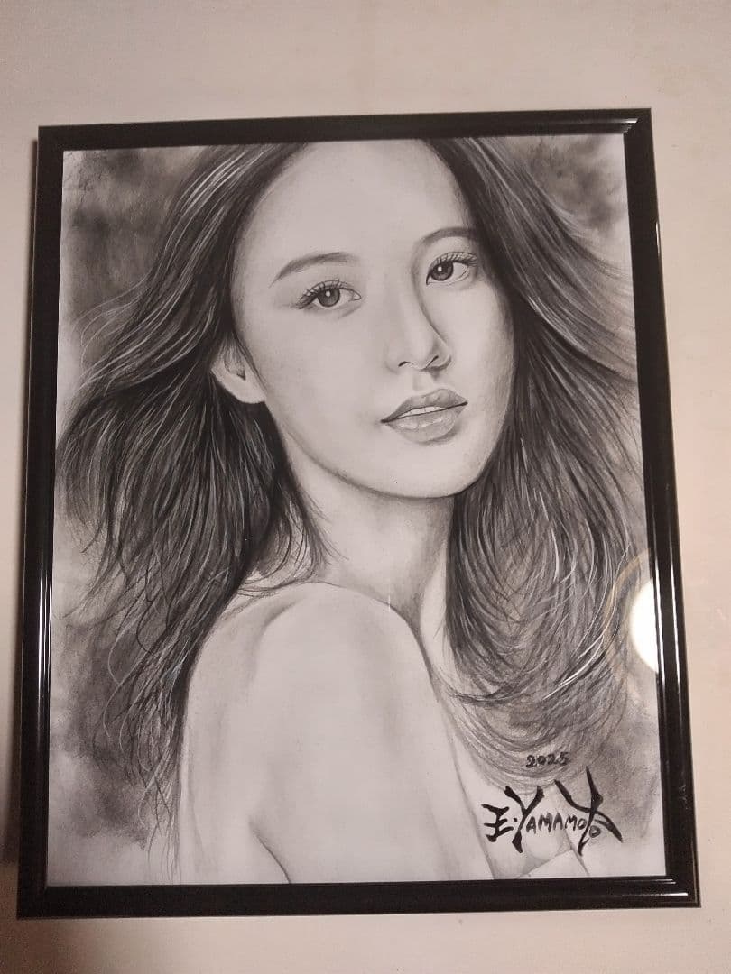 裸婦、美人画、絵画、8切、瞳の先。山本英二、真作、肉筆、額縁、高塚省吾、森本草介