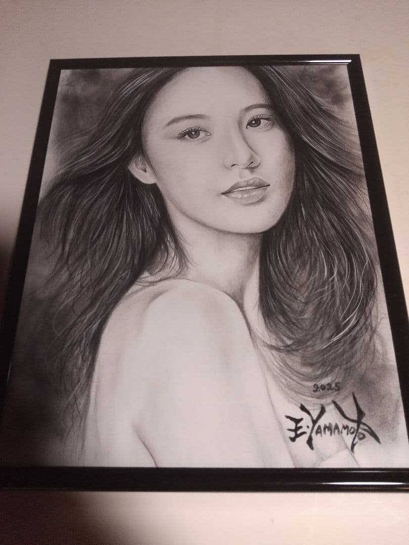 裸婦、美人画、絵画、8切、瞳の先。山本英二、真作、肉筆、額縁、高塚省吾、森本草介