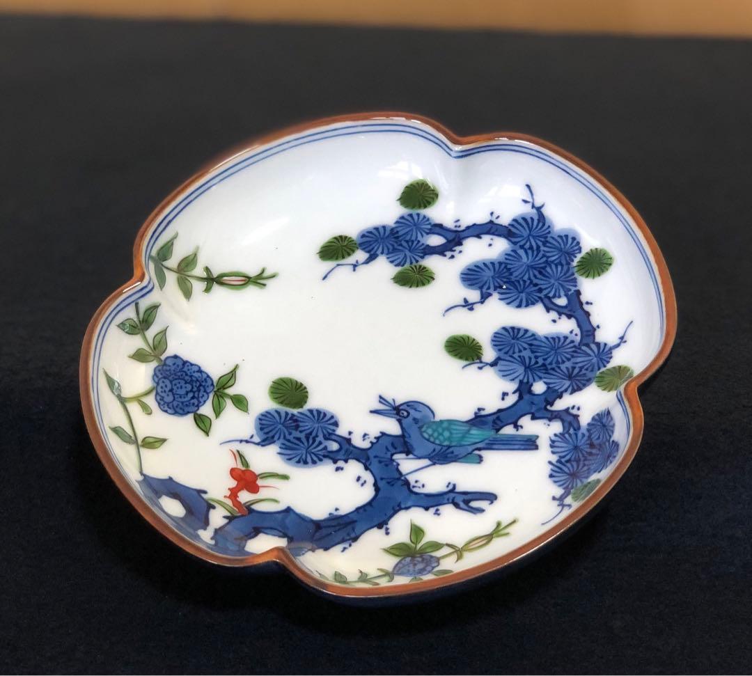 割引❗️《レ》有田焼 源右衛門作 染錦松花鳥 木瓜 銘々皿5客 251127お1