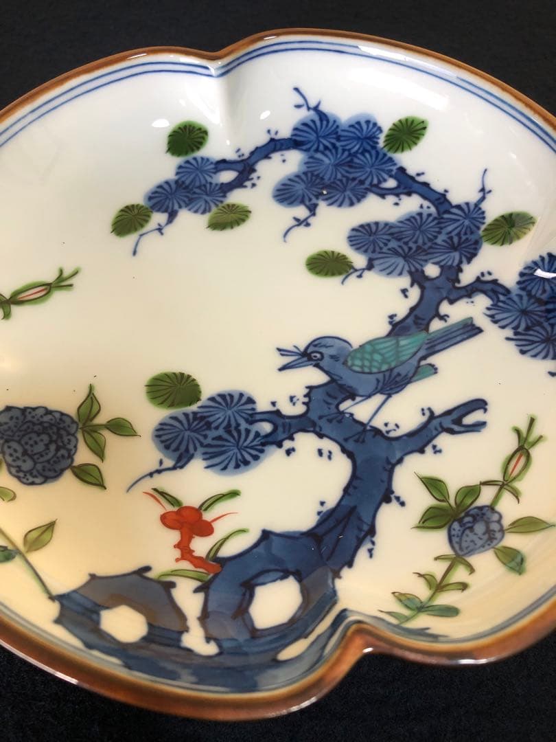 割引❗️《レ》有田焼 源右衛門作 染錦松花鳥 木瓜 銘々皿5客 251127お1