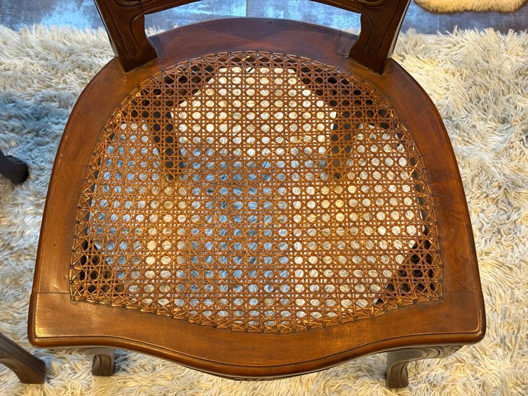 フレンチアンティーク　猫脚　クラシック　ラタンシートチェア　ヴィンテージ　NZ