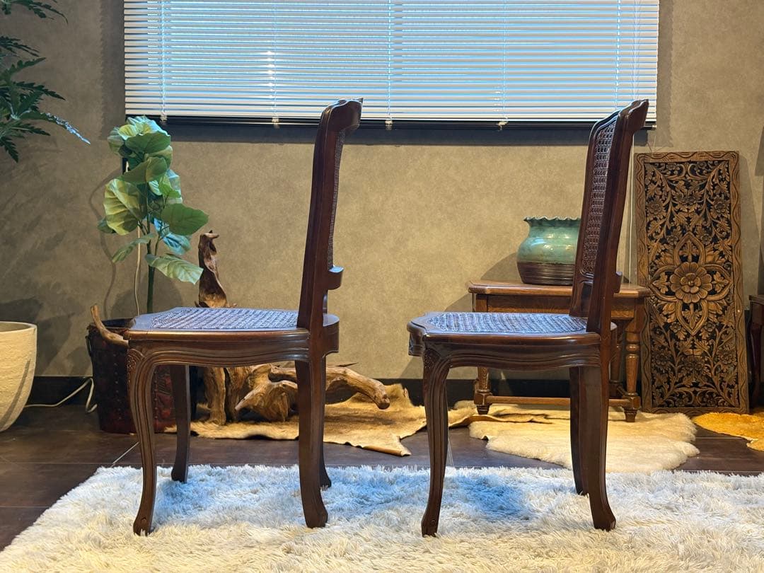 フレンチアンティーク　猫脚　クラシック　ラタンシートチェア　ヴィンテージ　NZ