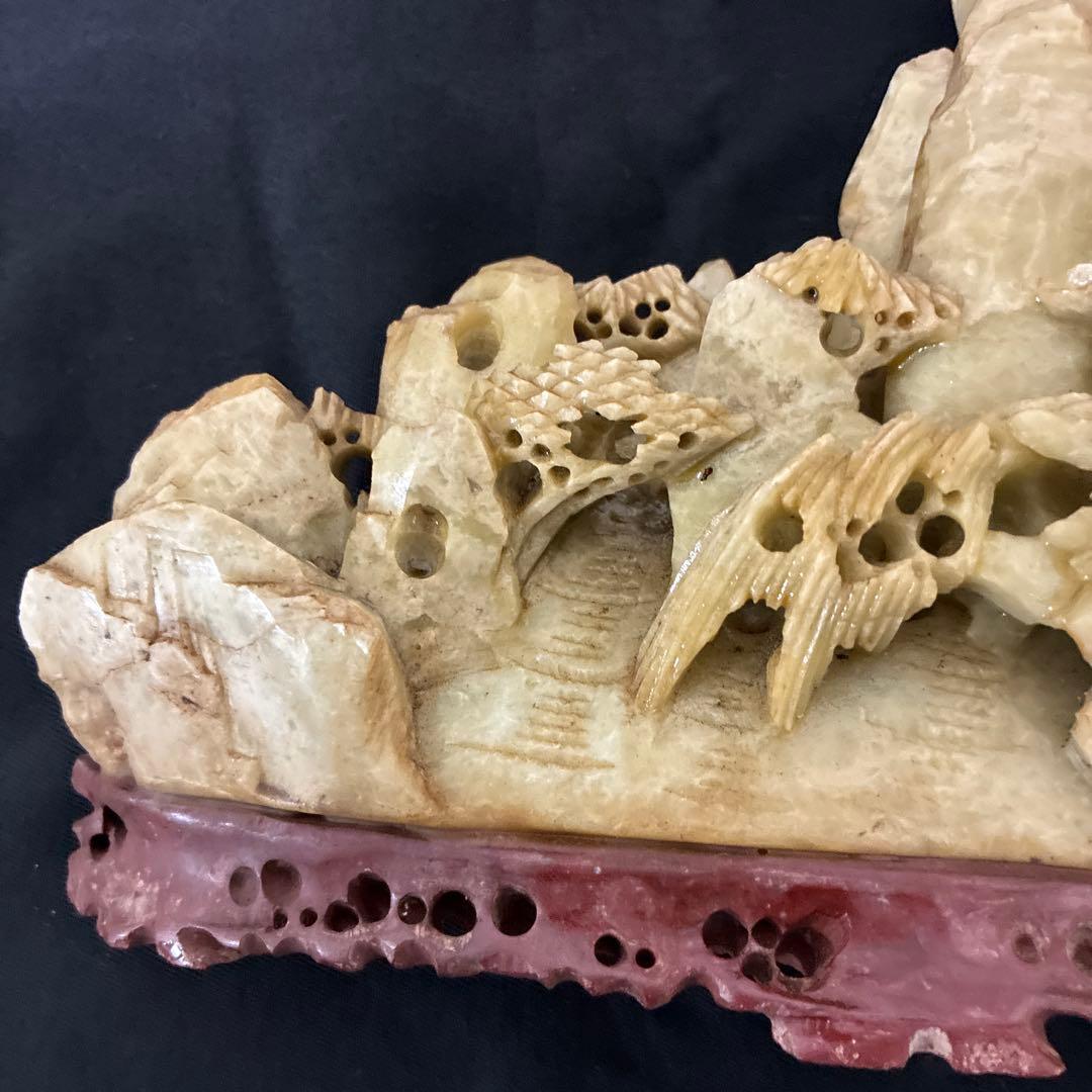 石彫 山と家の彫刻 瑪瑙　アゲート　鑑賞石　鉱物　ジャスパー