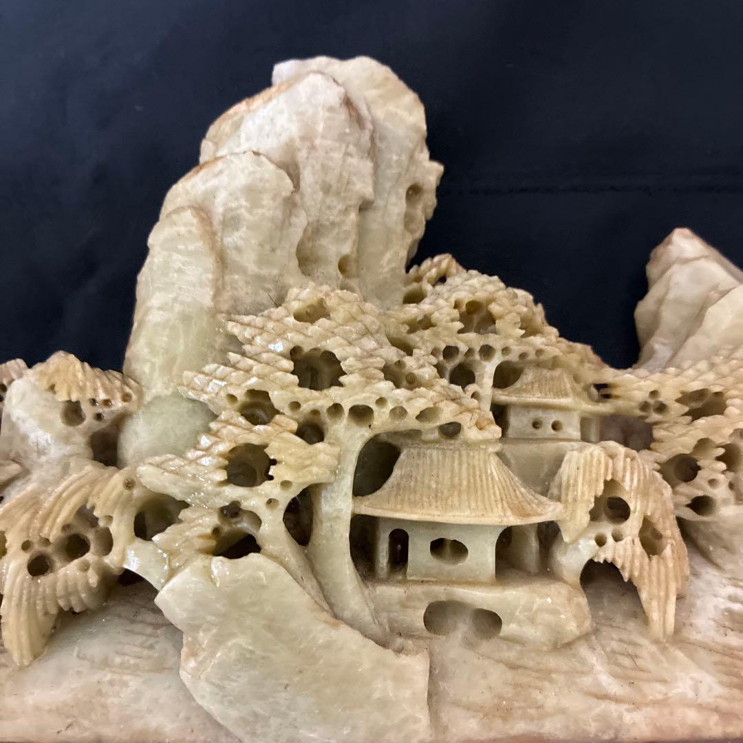 石彫 山と家の彫刻 瑪瑙　アゲート　鑑賞石　鉱物　ジャスパー