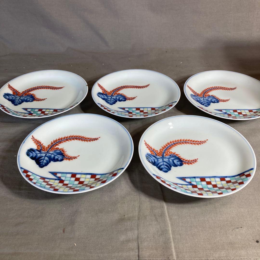 【今右衛門】色鍋島伝統　名窯　人間国宝　十三代今泉今右衛門作　錦桐絵　銘々皿五枚