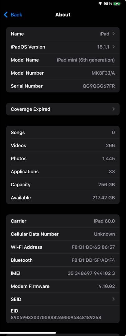 iPad mini 6th CELLULARモデル 256GB スペースグレー