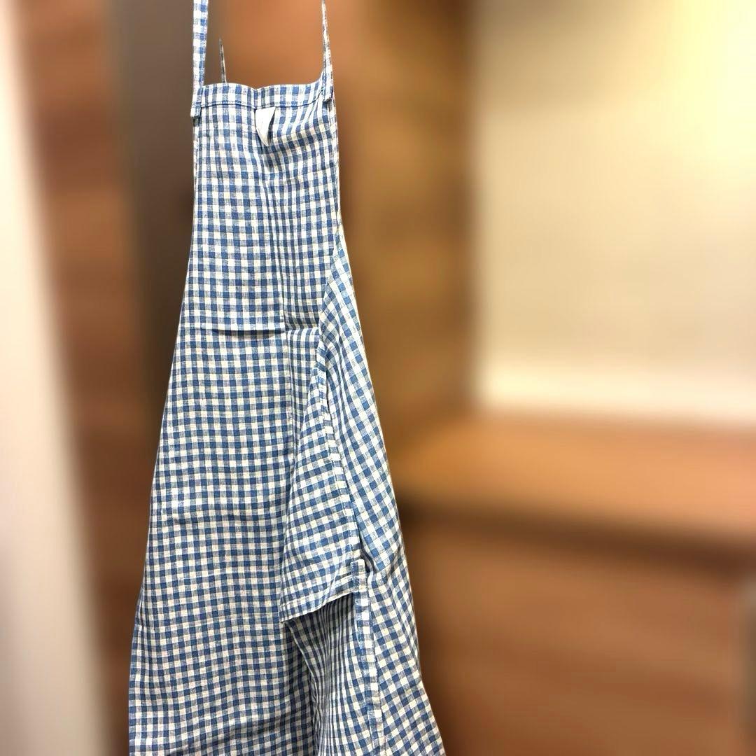 FOG LINEN WORK 青と白のチェック柄エプロン