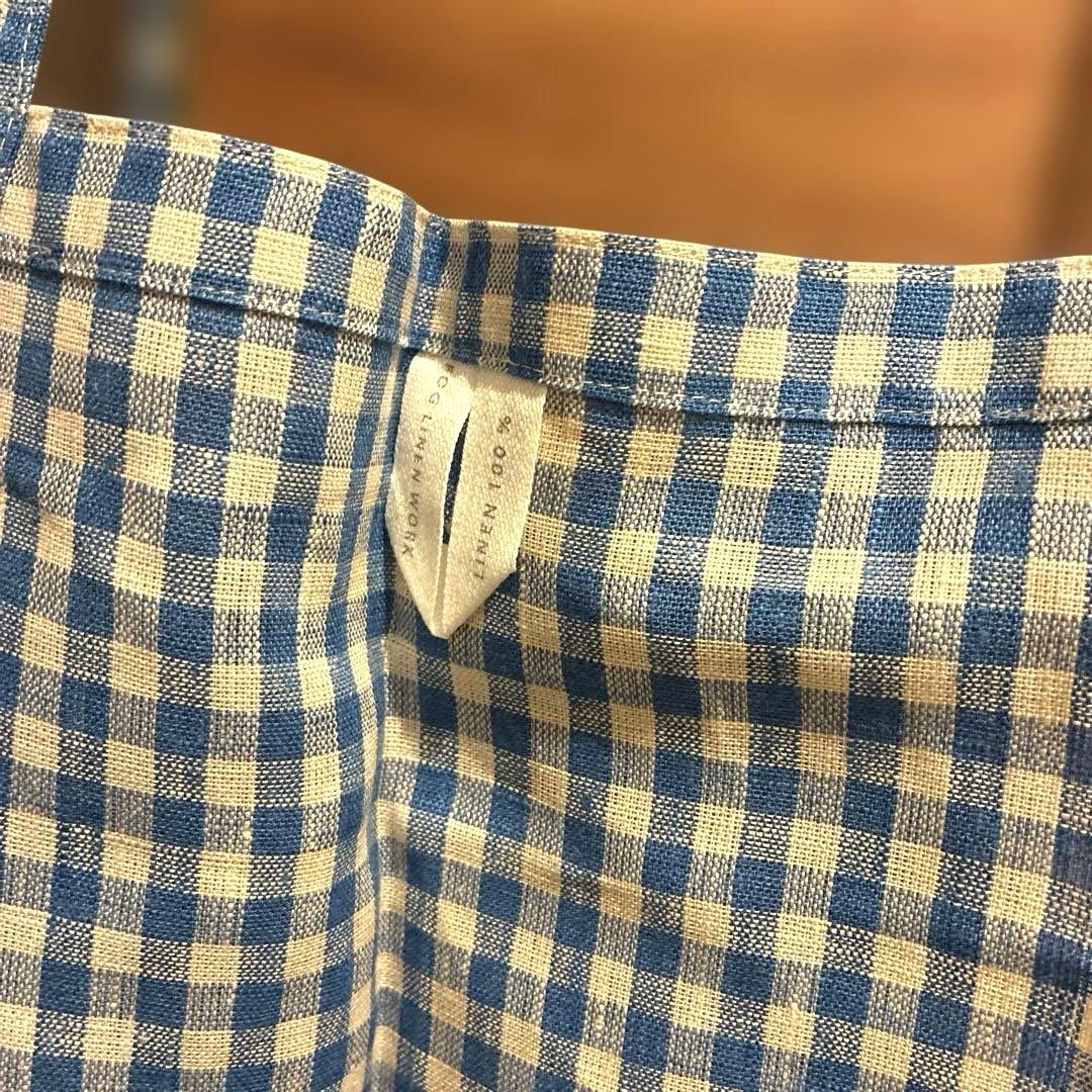 FOG LINEN WORK 青と白のチェック柄エプロン