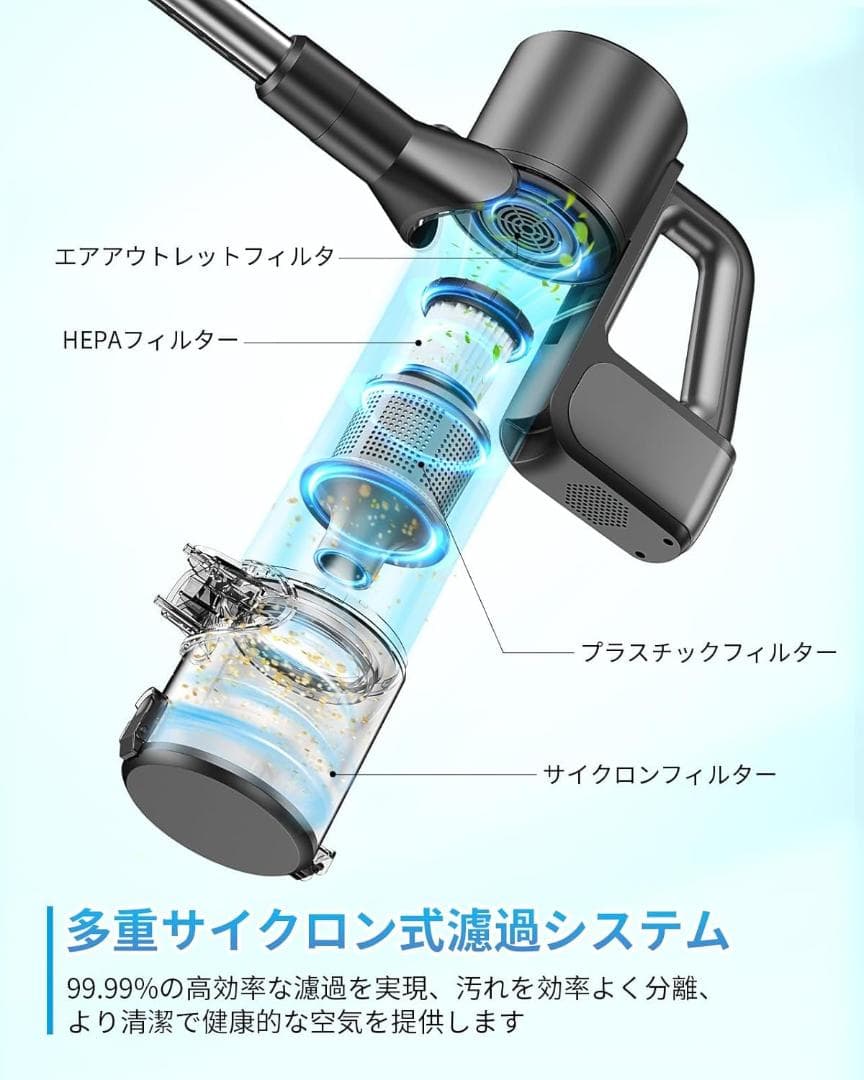 水拭き掃除機／コードレス掃除機／サイクロン／HEPA多重濾過／超軽量／超強力吸引