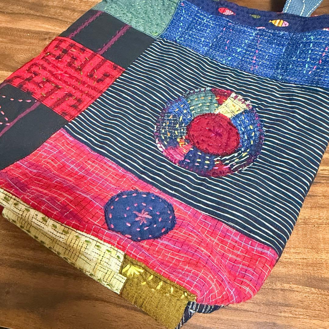 【ハンドメイド】和柄　刺し子とパッチワークのトートバック