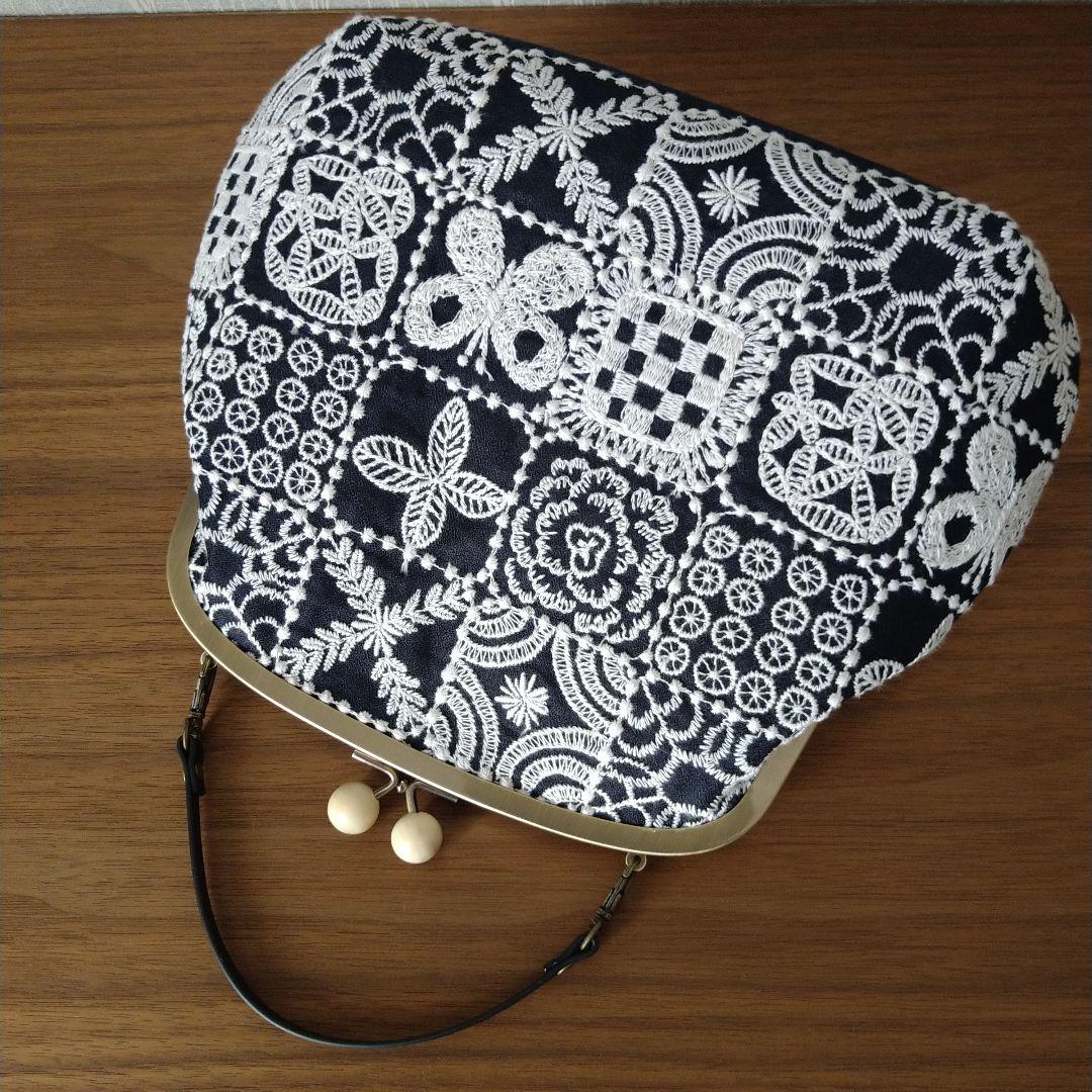 【ラスト1】白玉口金がま口バッグforesttile☆ミナペルホネンハンドメイド
