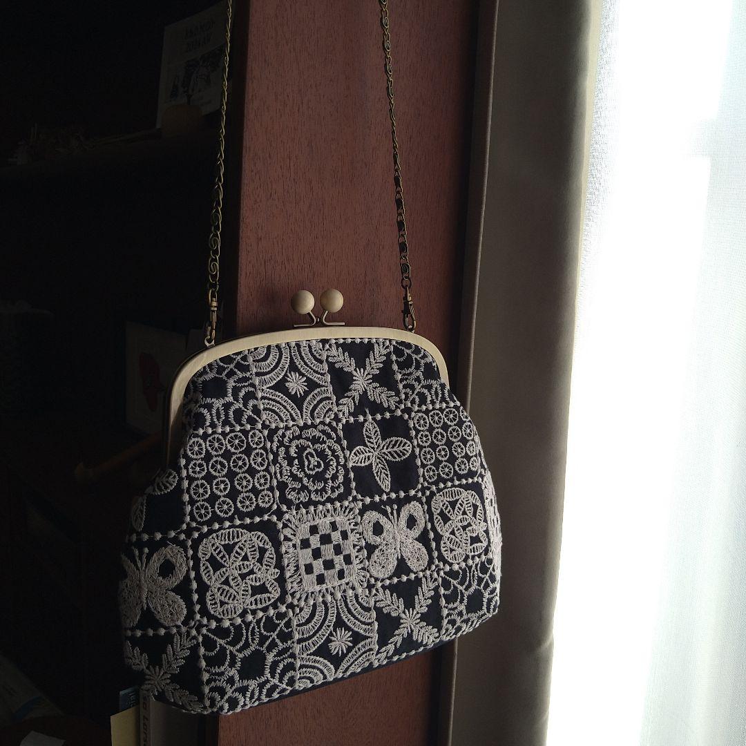 【ラスト1】白玉口金がま口バッグforesttile☆ミナペルホネンハンドメイド
