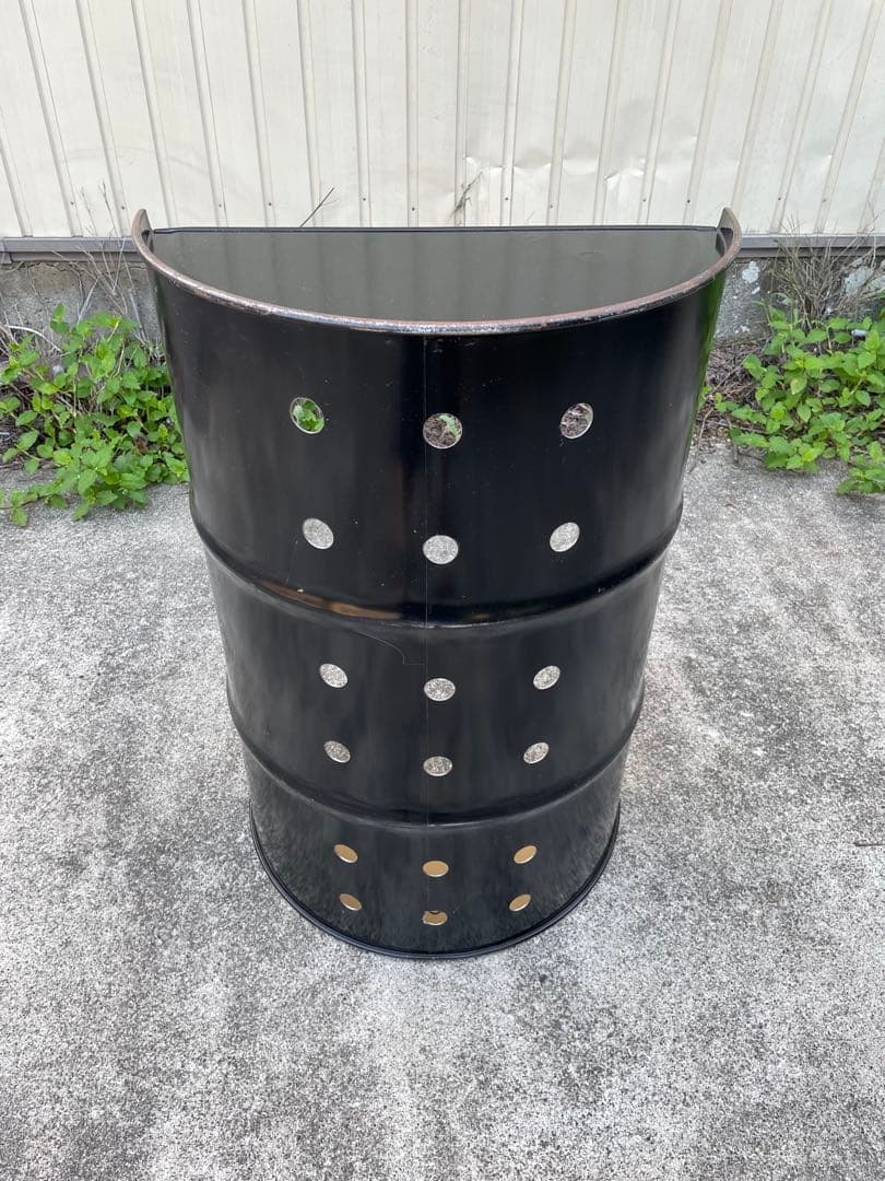 つばさ ドラム缶 半切りプランター 本体2個セット、木製台座2個セット
