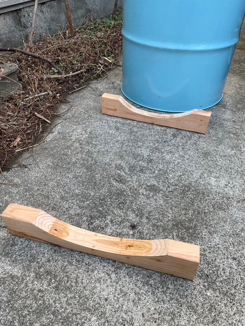 つばさ ドラム缶 半切りプランター 本体2個セット、木製台座2個セット