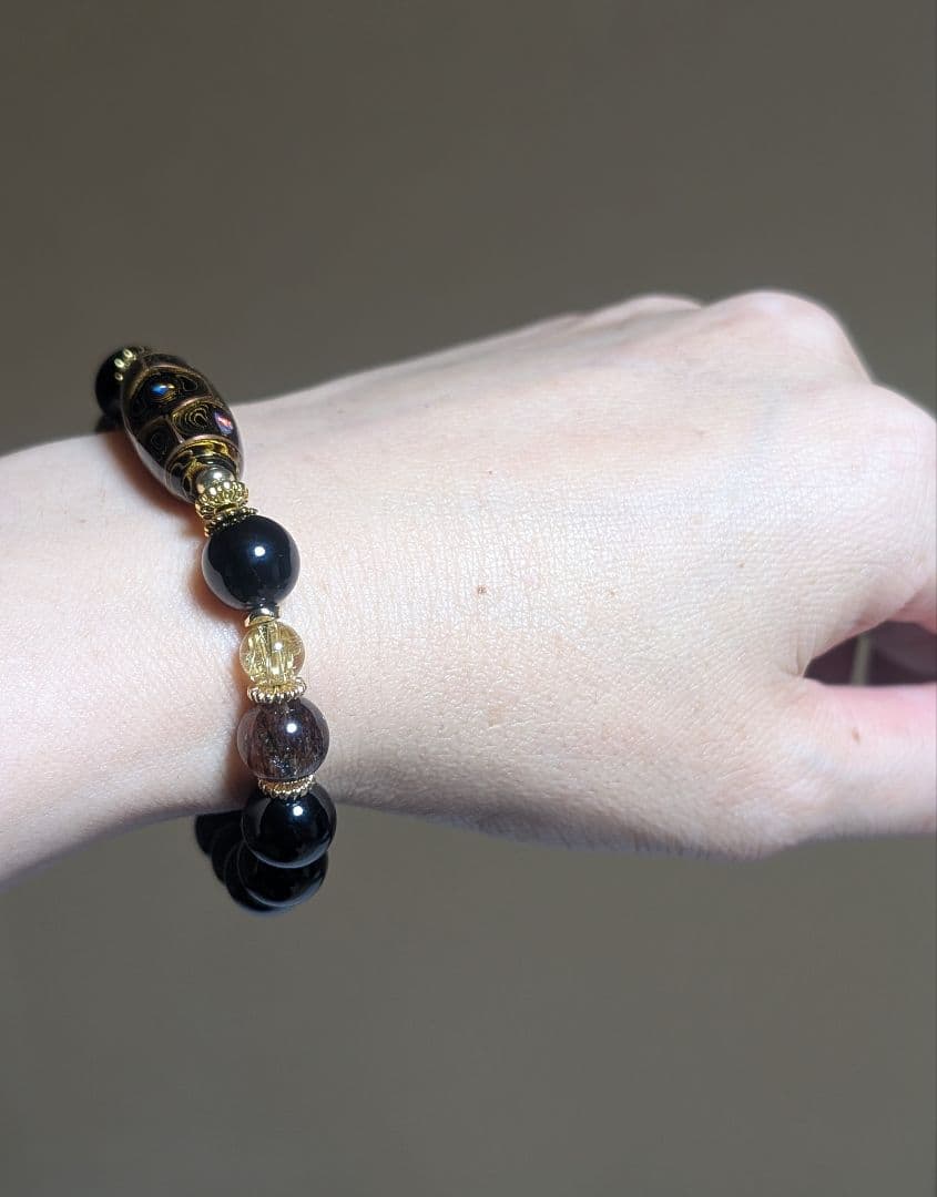 高品質艶美伝統工芸品大漆銅線亀甲天珠☓モリオン☓黒金スーパーセブンデザブレ