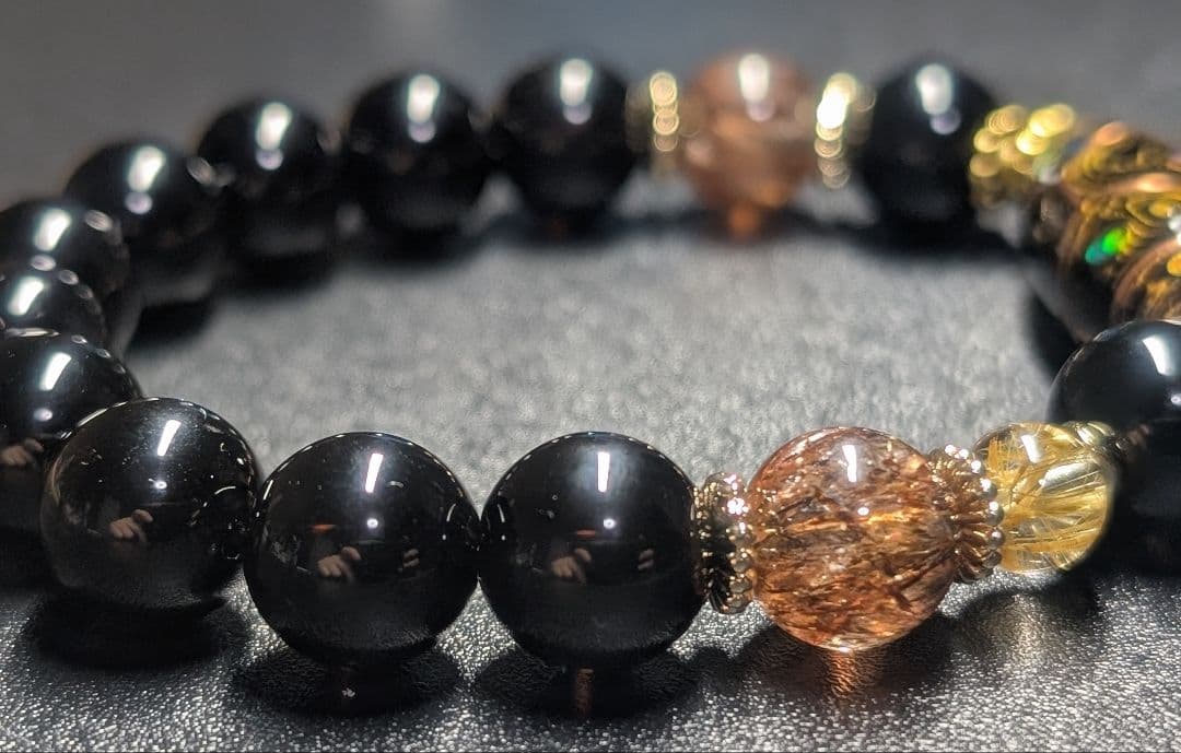 高品質艶美伝統工芸品大漆銅線亀甲天珠☓モリオン☓黒金スーパーセブンデザブレ